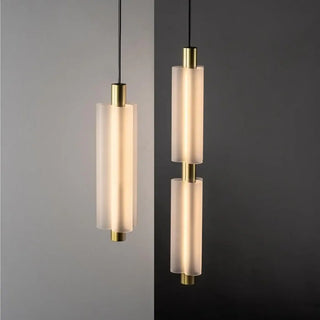 White cylindrical glass pendant light, contemporary hanging ceiling fixture