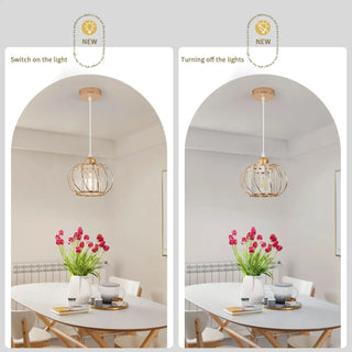 Luxury gold crystal cage pendant lamp, metal designer fixture for dining room
