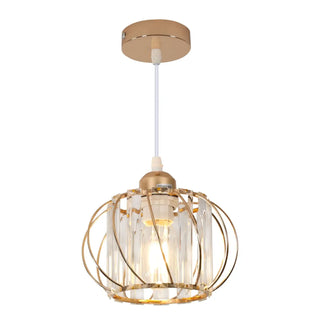 Designer gold metal cage pendant, crystal accents, elegant hanging ceiling light
