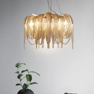 String light gold pendant illuminated — contemporary designer ceiling fixture