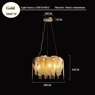 Colgante de oro: lámpara colgante de diseño con guirnalda de luces iluminadas
