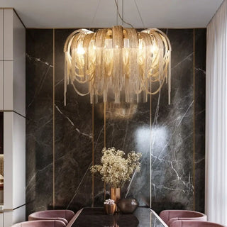 Colgante de oro: lámpara colgante de diseño con guirnalda de luces iluminadas