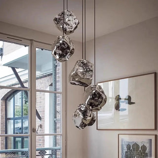 Designer ice cube glass pendant ceiling fixture, clear suspension hanging lamp