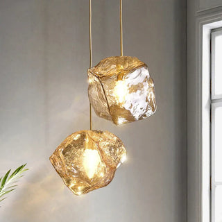 Clear glass ice cube pendant lamp, designer suspension ceiling light