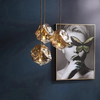 Ice cube-shaped clear glass pendant light, designer suspension hanging ceiling lamp