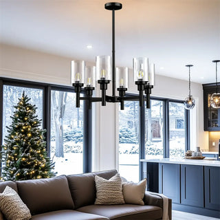 Industrial black metal glass pendant light, modern adjustable suspension ceiling lamp