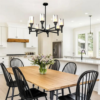 Industrial black pendant ceiling lamp with metal and glass, adjustable hanging fixture