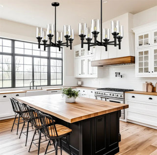 Black metal glass pendant light, industrial adjustable suspension hanging ceiling lamp