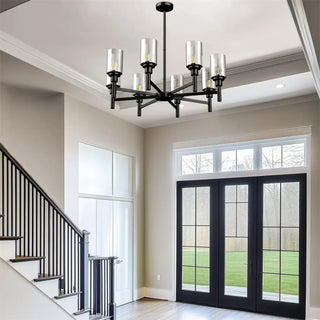 Industrial black metal glass pendant ceiling fixture, adjustable suspension hanging lamp