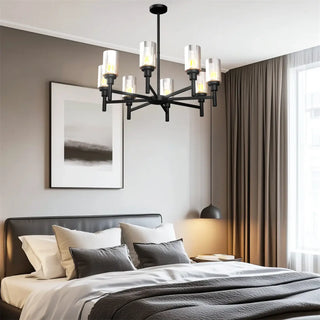 Industrial black metal and glass pendant lamp, adjustable suspension ceiling fixture