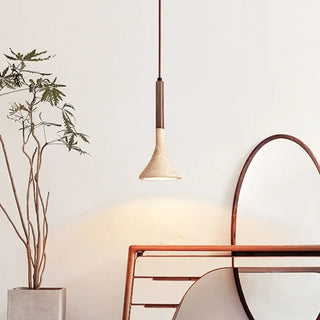 MOUSA Modern Wood and Stone Pendant Ceiling Light – view 1