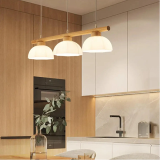Designer wooden pendant lamp, modern glass ceiling hanging light
