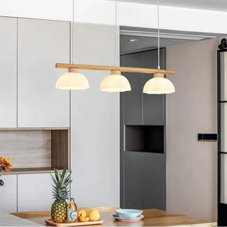 Contemporary wood glass pendant light, modern designer ceiling fixture