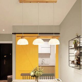 Wooden pendant lamp, modern wood and glass design ceiling hanging fixture