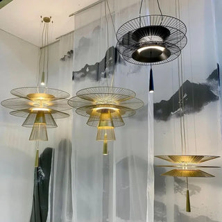 Industrial pendant light in urban setting, modern metal hanging ceiling lamp