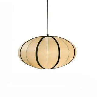 Japanese-style chandelier with fabric shade and polished chrome, ceiling fixture