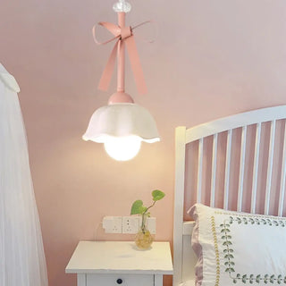 Elegant glass pendant lamp, designer pink ribbon accent ceiling hanging light
