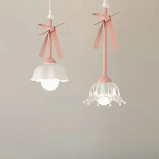 Designer elegant glass pendant lamp, pink ribbon accent ceiling hanging light