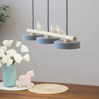 Nordic wood pendant lamp, bird motif Scandinavian ceiling hanging light