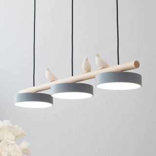 Scandinavian pendant light, colored wood bird motif ceiling fixture