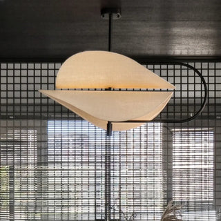 Designer sculptural pendant lamp, fabric metal combination for living room