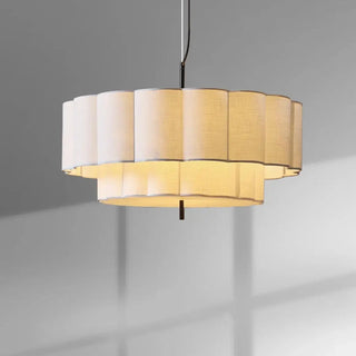 White pleated fabric pendant light, designer soft ambient ceiling fixture