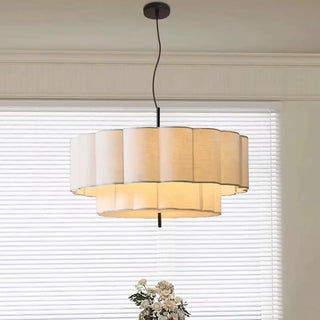Modern white pleated pendant, fabric ceiling fixture, elegant dining room light