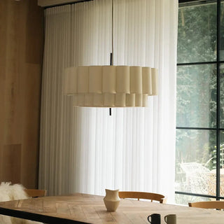 Pleated white pendant lamp, elegant fabric shade for bedroom or dining room