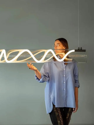 Glass tube twisted pendant lamp, LED designer hanging fixture for living room