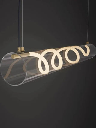 Artisan twisted glass pendant, LED tube ceiling fixture for modern spaces