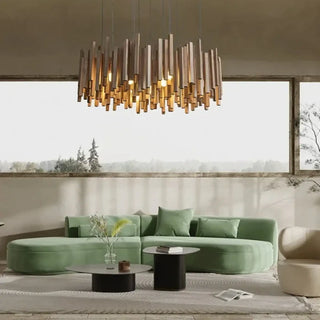 Designer wood effect tubular pendant ceiling lamp, modern hanging light