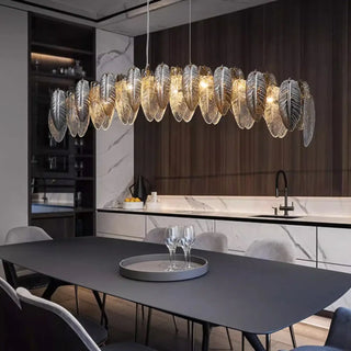Designer botanical leaf pendant lamp, glass nature motif for living room