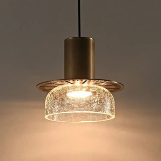 Gold tone textured glass pendant lamp, designer warm ambient ceiling hanging light