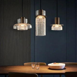 Textured glass pendant light with gold tone, designer warm ambient ceiling fixture