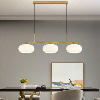 Three globe pendant light with opal glass shades, designer ceiling fixture