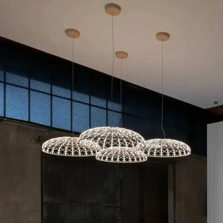 Woven dome pendant light, natural fiber soft ambient ceiling hanging fixture