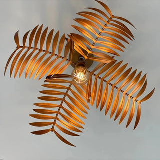 Luxury gold tropical foliage pendant light, botanical hanging ceiling lamp