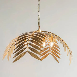 Gold tropical foliage pendant ceiling fixture, luxury botanical hanging lamp