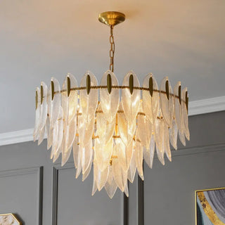 Designer Art Deco pendant lamp, gilded sculpted glass ceiling hanging light