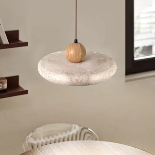 Pumice pendant light close-up, white organic texture artisan ceiling hanging lamp