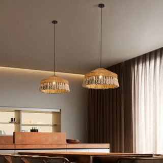 Fringed pendant light, natural lamp for soft ambient ceiling hanging fixture