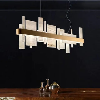 Geometric marble effect LED pendant light, modern warm glow ceiling fixture
