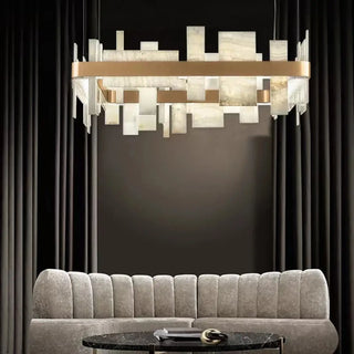 Marble effect LED pendant lamp, geometric modern ceiling fixture for living room