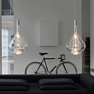 Drop shaped amber glass pendant light, warm golden glow for dining room