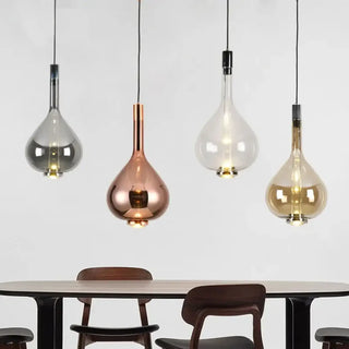 Amber teardrop glass pendant lamp, handcrafted blown glass ceiling fixture
