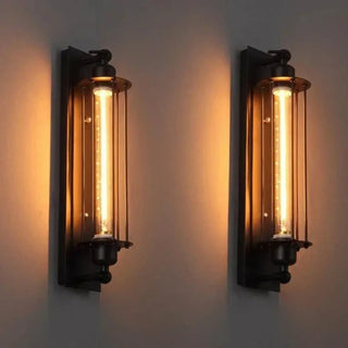 Black E27 vintage sconce close-up glass metal detail