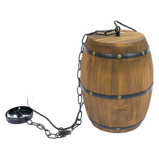 Wooden barrel industrial pendant light, warm ambient hanging ceiling lamp