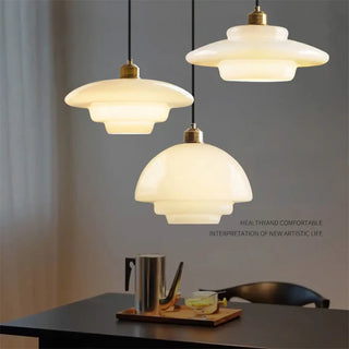 White pendant ceiling light, LED modern soft ambient fixture for living room