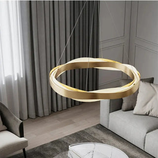 Round LED pendant in interior — modern ambient ceiling light