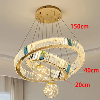 Crystal pendant chandelier — gold ring suspension LED ceiling light